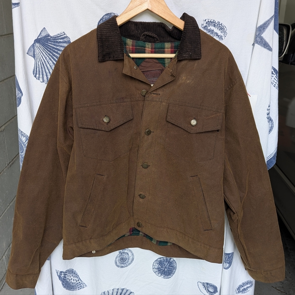 Koolah Vintage Waxed Cotton Jacket Plaid Lined Made In Canada Size Medium